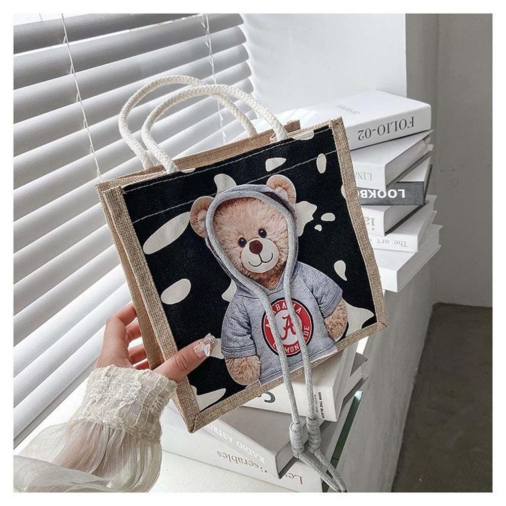 LILYES Túi Tote Vải Canvas Họa Tiết Gấu Dễ Thương Phong Cách Nhật Bản