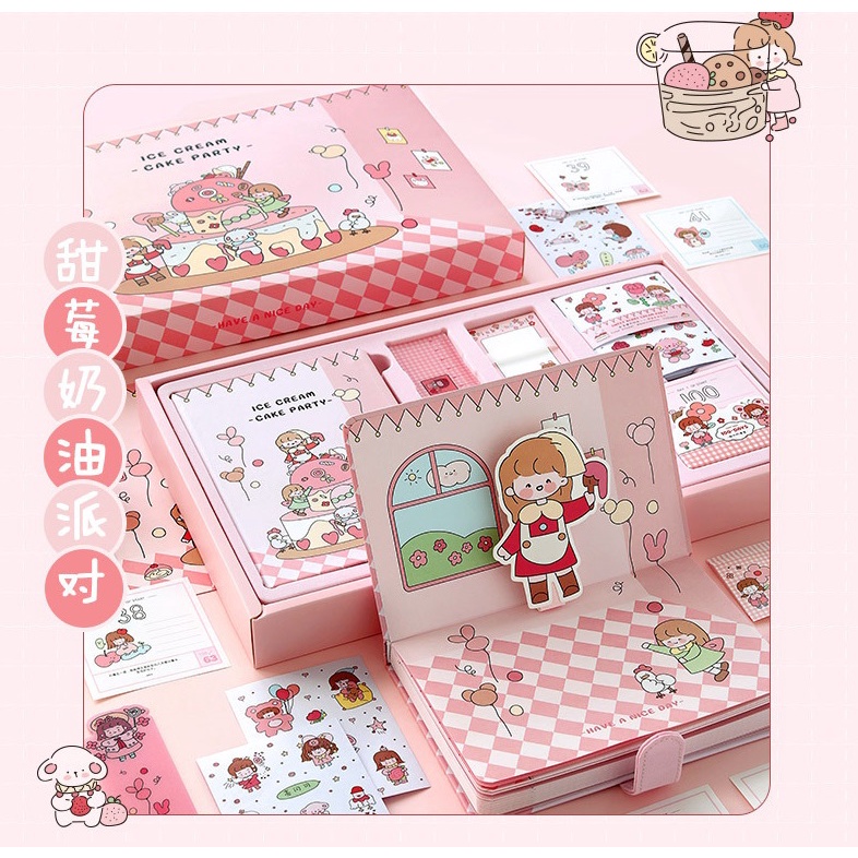Set Sổ Tay Kèm Sticker Washi Tape Giấy Note Thước Kẻ - Quà Tặng, Trang Trí Sổ, Bullet Journal, DIY,...