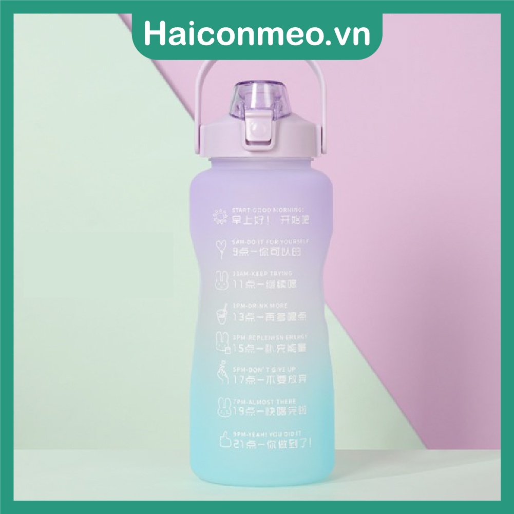 (Lỗi là đổi) Tặng Sticker Bình nước 2 lít dành cho người lười uống nước Có Vạch Nhắc Nhở Uống Nước Mỗi Ngày