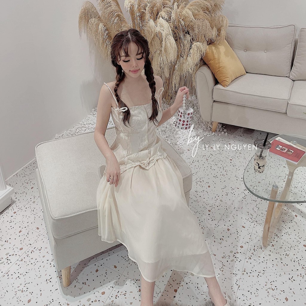 Set 2 Dây Ren Buộc Vai Mix Chân Váy Tơ Xòe 2 Lớp