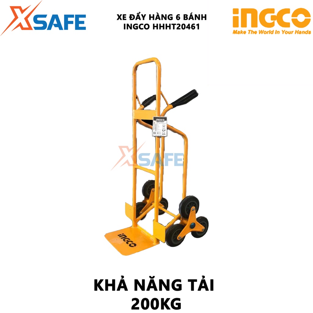 Xe đẩy hàng 6 bánh leo cầu thang INGCO HHHT20461 Xe kéo hàng cầm tay khả năng tải 200kg, vận chuyển hàng hóa cồng kềnh