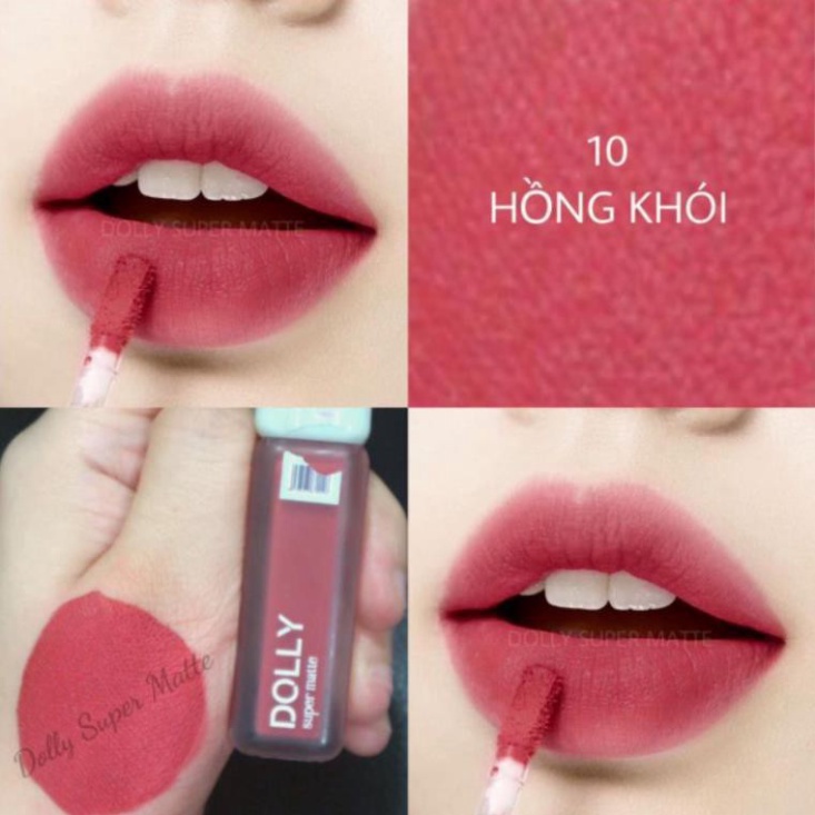 Son kem lì màu 10 hồng khói Dolly super matte, son kem lì không chì bền màu lâu trôi, mua 2 cây tặng 1 hộp đựng cao cấp
