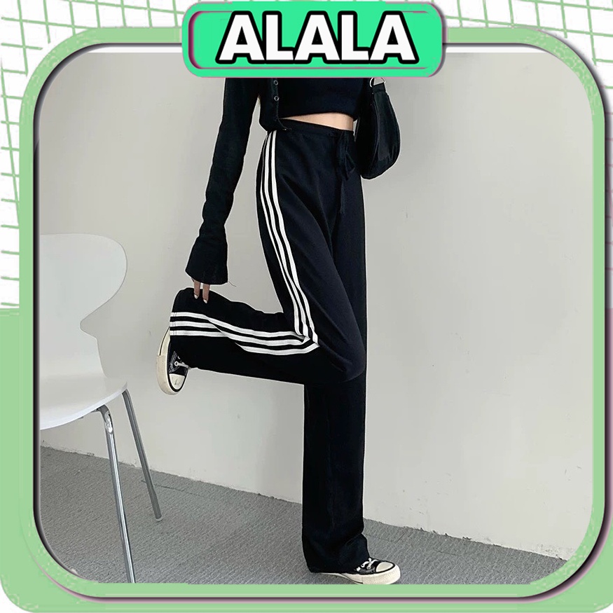 Quần thể thao ống rộng suông nữ 3 sọc trắng chất Umi kiểu basic viền thể thao unisex mặc đi chơi học thể dục