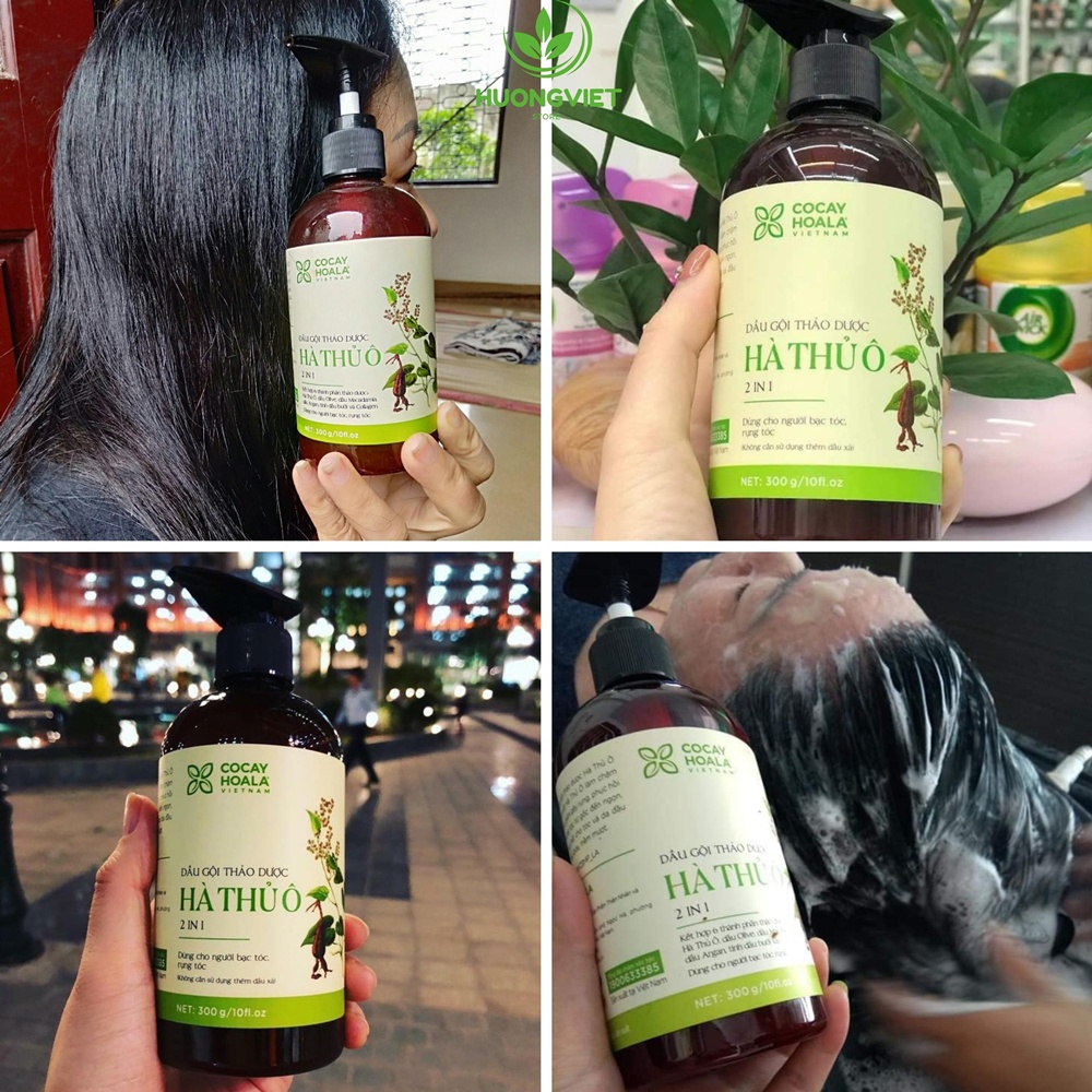 Dầu Gội Hà Thủ Ô Cỏ Cây Hoa Lá 300ml Đen Tóc Thảo Dược Tự Nhiên Organic Phục Hồi Ngăn Rụng Kích Thích Mọc Tóc Nhanh Dài