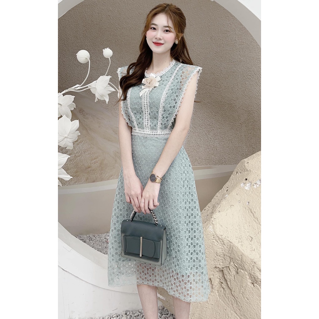 Váy Ren Xanh Pastel Nhẹ Nhàng Sang Chảnh Hàng Chuẩn Thiết Kế- v153