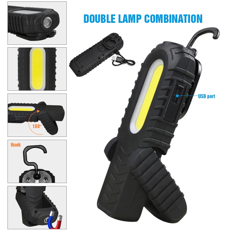 Đèn Led COB Nam Châm 2 Trong 1 Có Thể Sạc Lại Cho Sửa Chữa Xe Hơi Khẩn Cấp