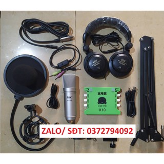 Combo Bộ Mic Livestream Hát Karaoke Thu Âm Micro Isk At100 Card K10 và tai kiểm âm ISK HP960