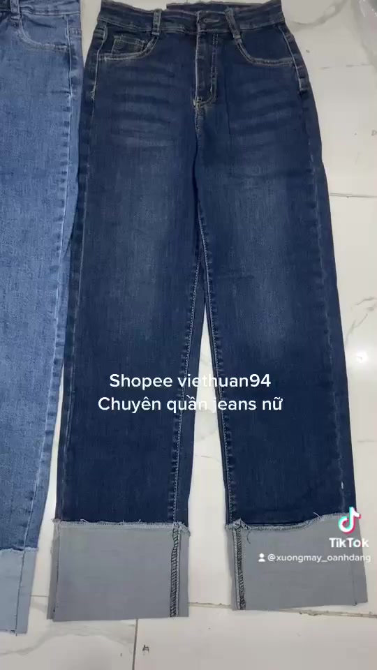 Quần Jeans Nữ Ống Đứng Gấp Gấu Co Dãn Cạp Cao Cá Tính Trẻ Trung | BigBuy360 - bigbuy360.vn