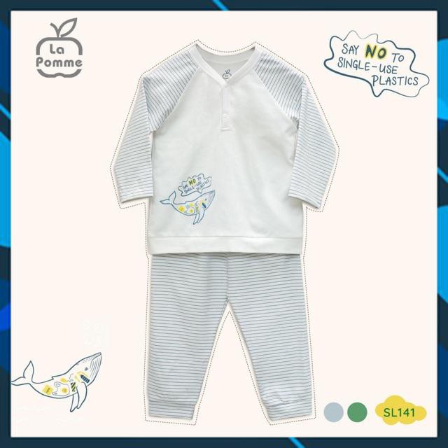 SL141 Bộ quần áo dài tay trẻ em kẻ sọc cá heo La pomme (6 tháng - 5 tuổi) chất Jacquard cotton mềm mại kháng khuẩn