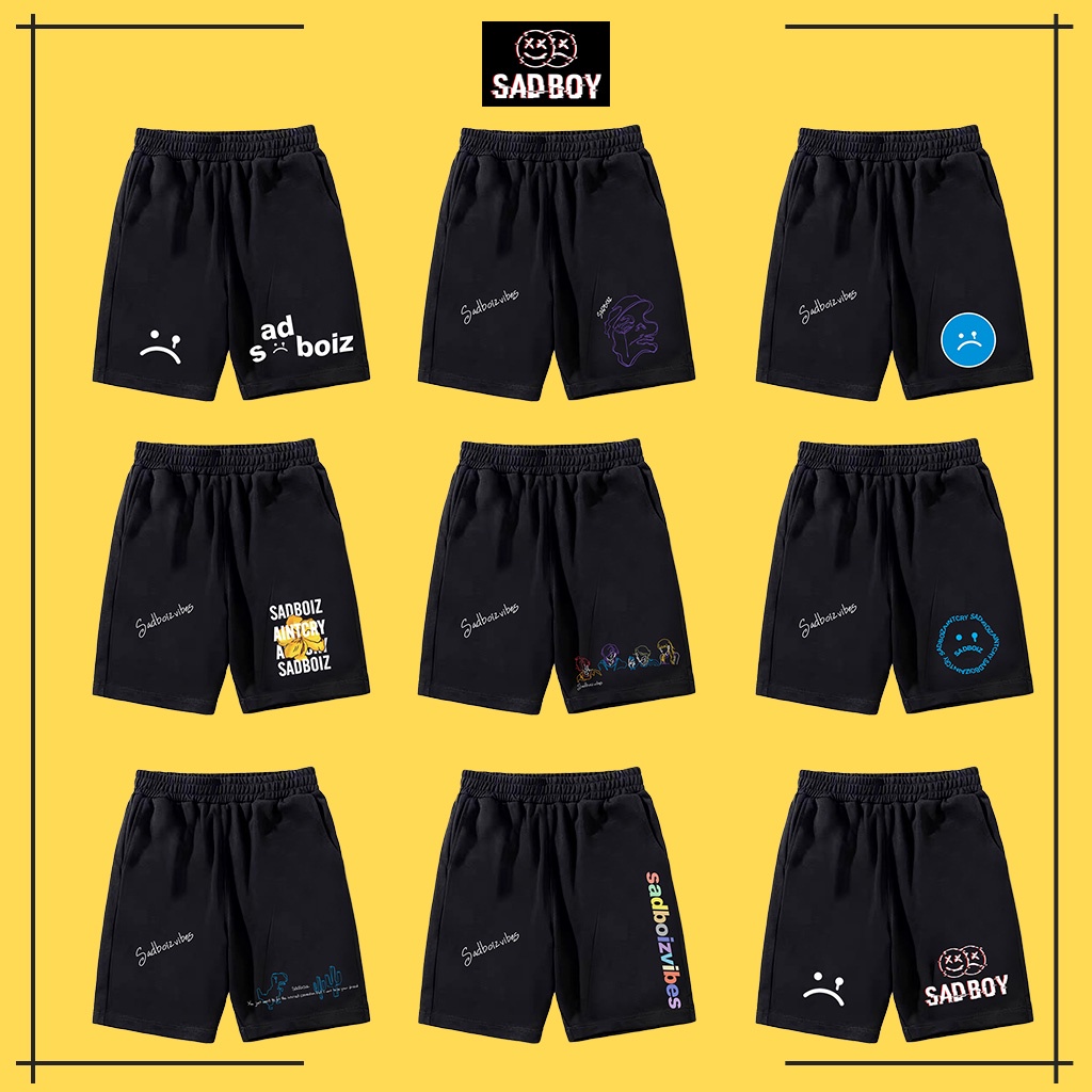 QUẦN SHORT SAD BOY Nam Nữ, Quần đùi thun đen form rộng unisex, lửng cộc ngắn mặc nhà chất vải Poly 2 DA