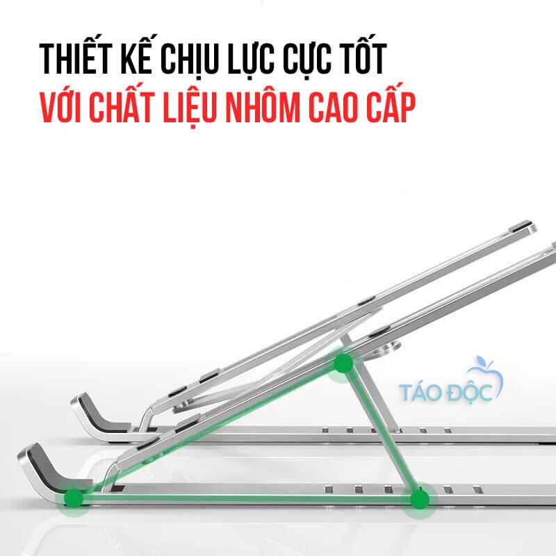 Giá đỡ laptop nhôm có thể gấp gọn điều chỉnh độ cao, Đế tản nhiệt laptop macbook 13 - 17 inch