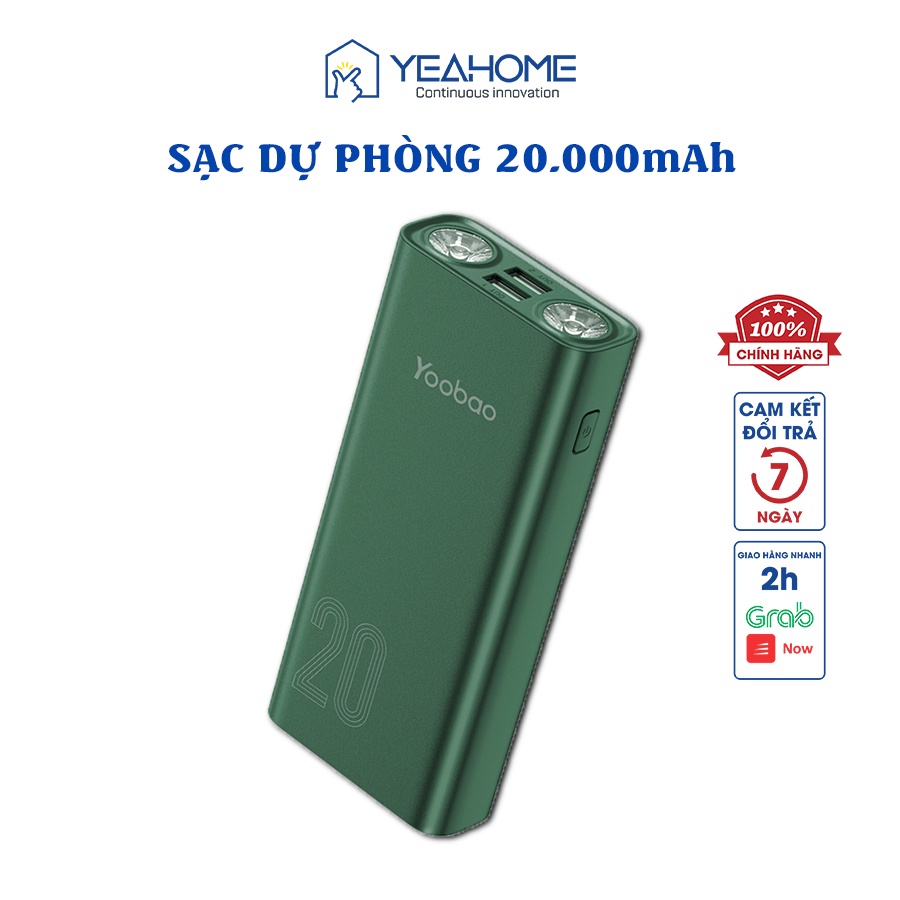 Pin sạc dự phòng Yoobao L20/L20Q 20000mAh tích hợp 2 đèn LED siêu sáng - Hỗ trợ sạc nhanh - Hàng chính hãng