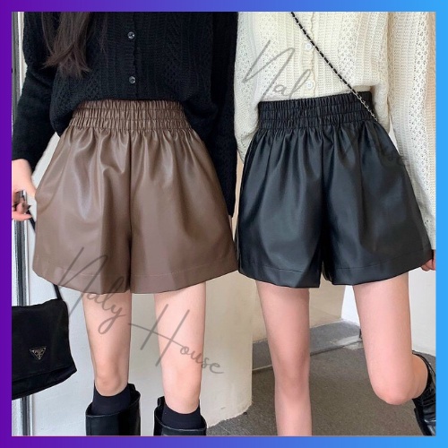 Quần Short Da Màu Đen Phong Cách Cá Tính , Đường Phố