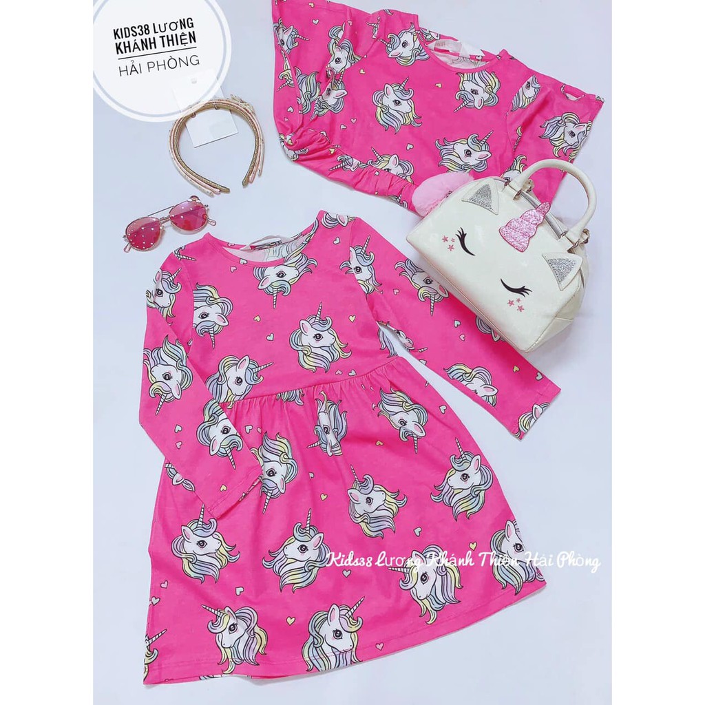 Váy dài tay unicorn hồng HM H&amp;M sz 6-8, 8-10y _hàng chính hãng Mỹ