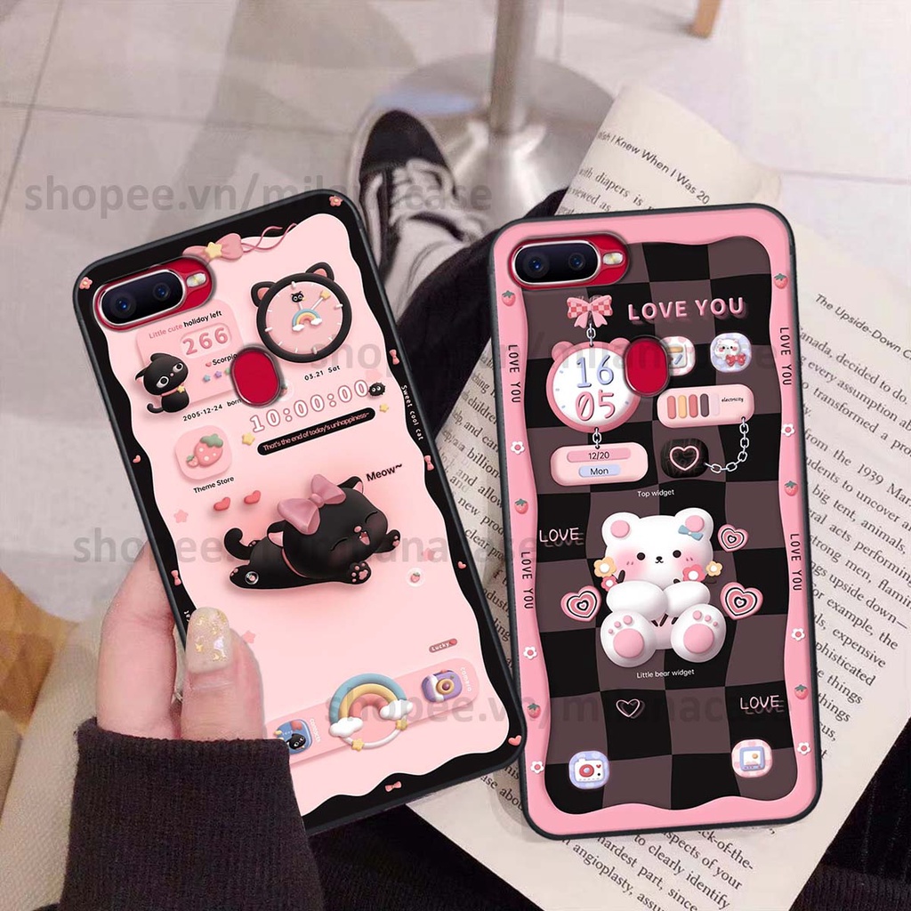 Ốp Oppo A5s / A7 / F9 / A12 hình đồng hồ icon gấu mèo cute cực dễ thương ngộ nghĩnh