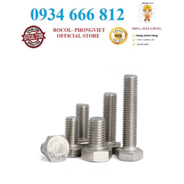 Set 10c Bulong lục giác ngoài inox 201 M8,M8x16,M8X20,M8X30, M8X40, M8X50,M8X60