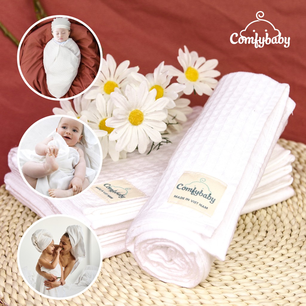 Made in Việt Nam - Khăn tắm đa năng 100% Cotton cho bé và gia đình Comfybaby - phù hợp sử dụng như chăn đắp, quấn ủ bé