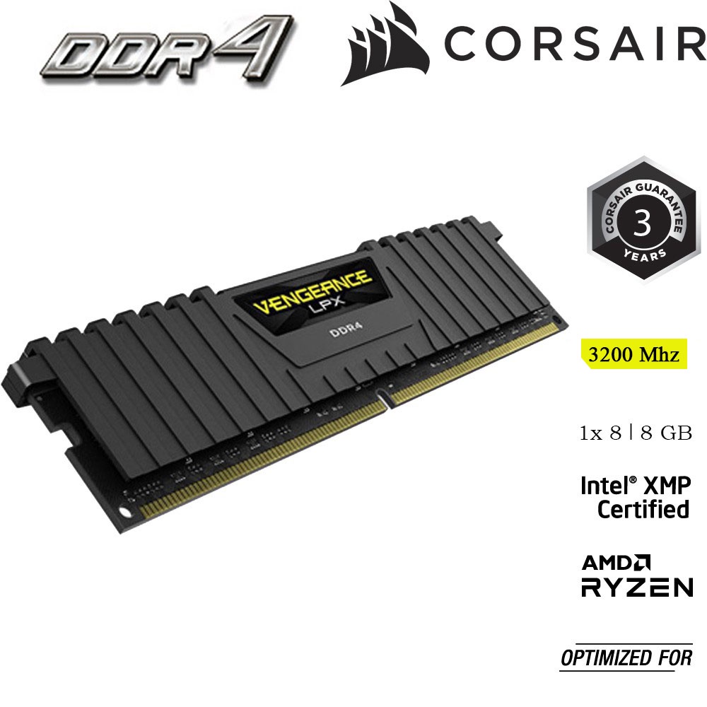 Bộ nhớ RAM dành cho PC CORSAIR VENGEANCE LPX CMK8GX4M1E3200C16 1x8G DDR4 Buss 3200 MHz