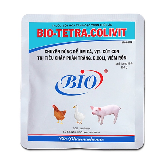 Úm gà con, vịt con, chim cút, heo con Bio TetraColivit 50g