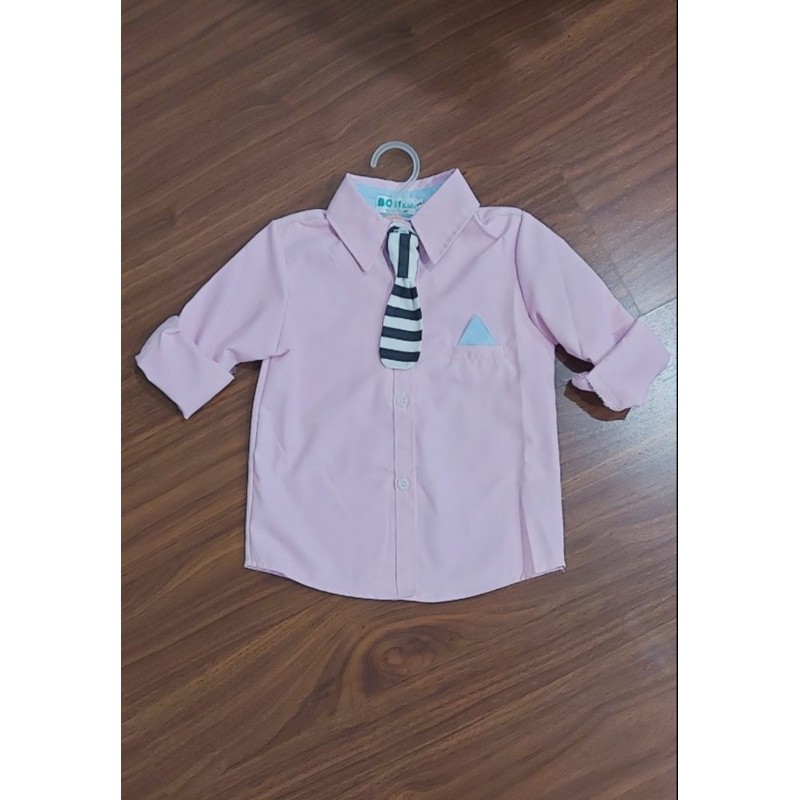 27-47kg ÁO SƠ MI ĐEN DÀI TAY VÀ SƠMI HỒNG KÈM VÀ VẠT CHO BÉ TRAI SANG TRỌNG LỊCH LÃM