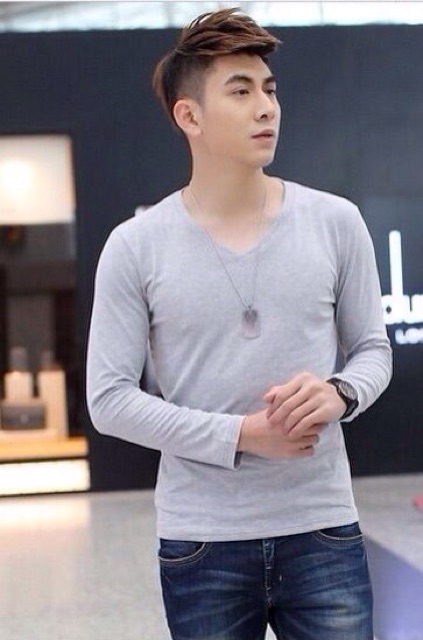 Áo thun Hàn Quốc dài tay phong cách - thời trang - xám chì | BigBuy360 - bigbuy360.vn