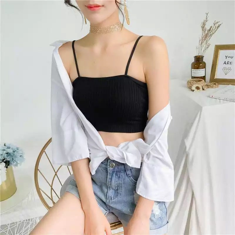 Áo Bra Croptop Hai Dây Thun Gân Sexy, áo hai dây lửng siêu nâng ngực