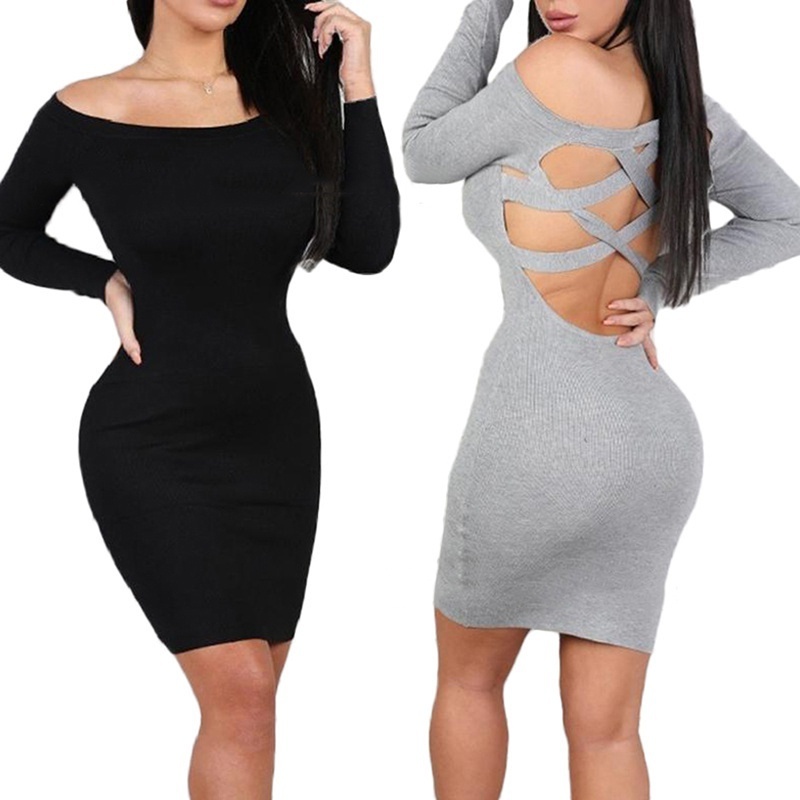 Đầm Body Tay Dài Thiết Kế Hở Lưng Quyến Rũ