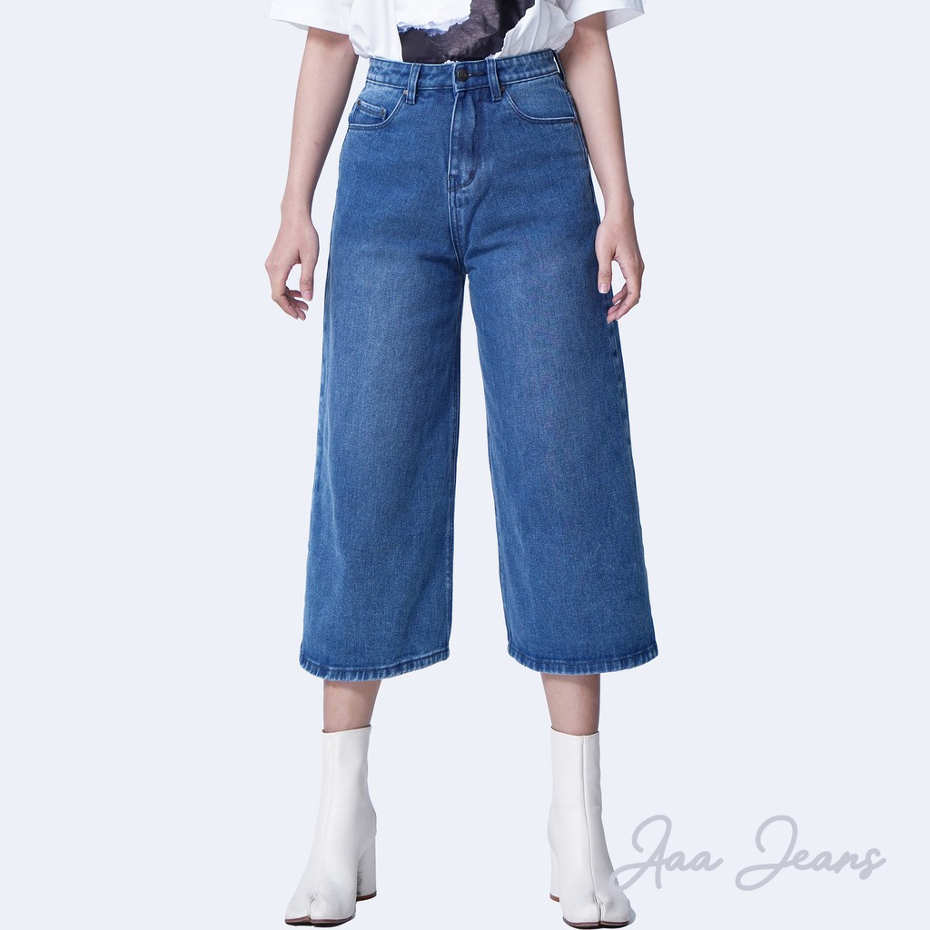 Quần Jean Nữ Lửng Ống Rộng Màu Xanh Dương - Aaa Jeans