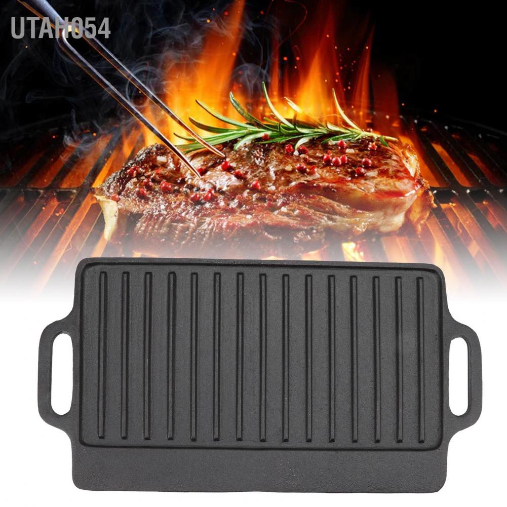 Hàng Sẵn Bếp Cồn Chảo Gang Hình chữ nhật Hai mặt  Chuyên Dụng Cho Đồ Nướng Thịt nướng Teppanyaki 【Utah054】