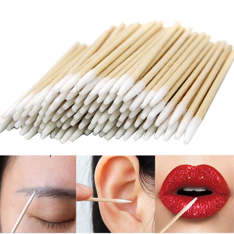 Tăm bông chà môi cán gỗ chà môi mày mí sau phun xăm dạng gói