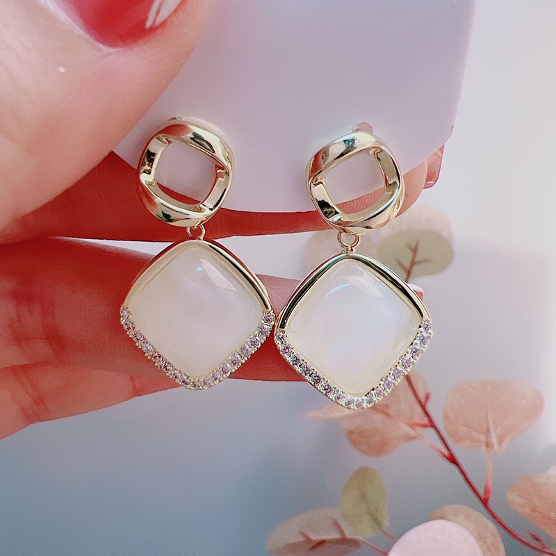 Bông Tai Hình Vuông Đính Đá Thời Trang Thanh Lịch