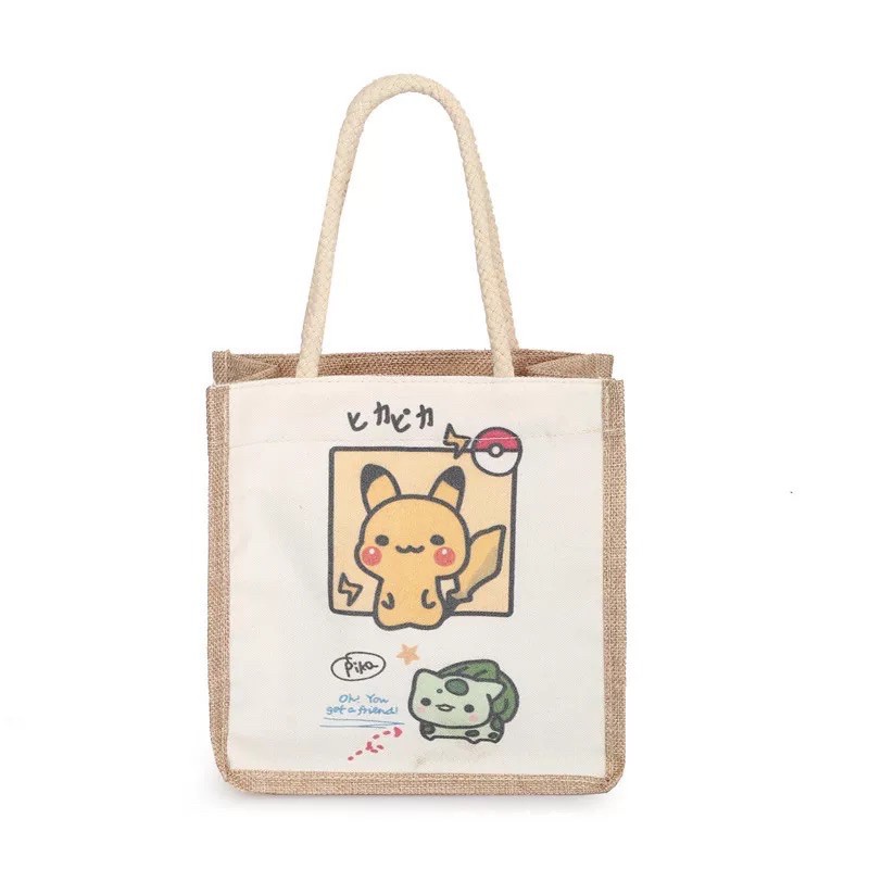 Túi Canvas Cói hình Pikachu thân thiện môi trường hoạt tiết pokemon