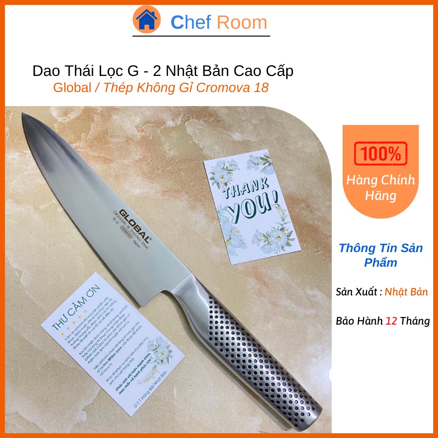 Dao Bếp Cao Cấp Global Nhật Bản G-2 Thiết Kế Nguyên Khối Chất Liệu Thếp Cao Cấp Không Gỉ Cromova 18