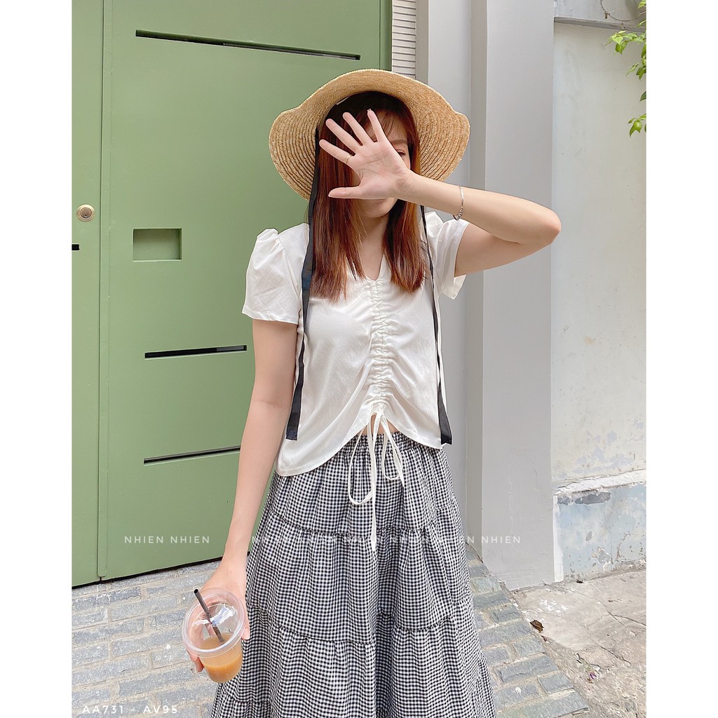 Chân váy caro Nhien vintage váy tầng dài qua gối AV95 | BigBuy360 - bigbuy360.vn