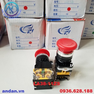 Nút dừng khẩn phi 22mm la38-11zs, nhãn nút nhấn emergency stop, chụp bảo vệ, nắp bảo vệ nút dừng khẩn