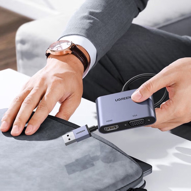 Cáp chuyển đổi USB 3.0 sang HDMI, VGA màu xám Ugreen 20518 - Chính hãng