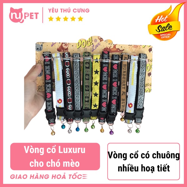 Vòng cổ Luxury nhiều hoạ tiết cho chó có gắn chuông| Vòng cổ sang chảnh cho chó mèo