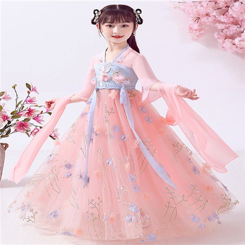 Đầm hán phục tay ngắn thiết kế mới thời trang mùa hè theo phong cách trung hoa cho bé gái