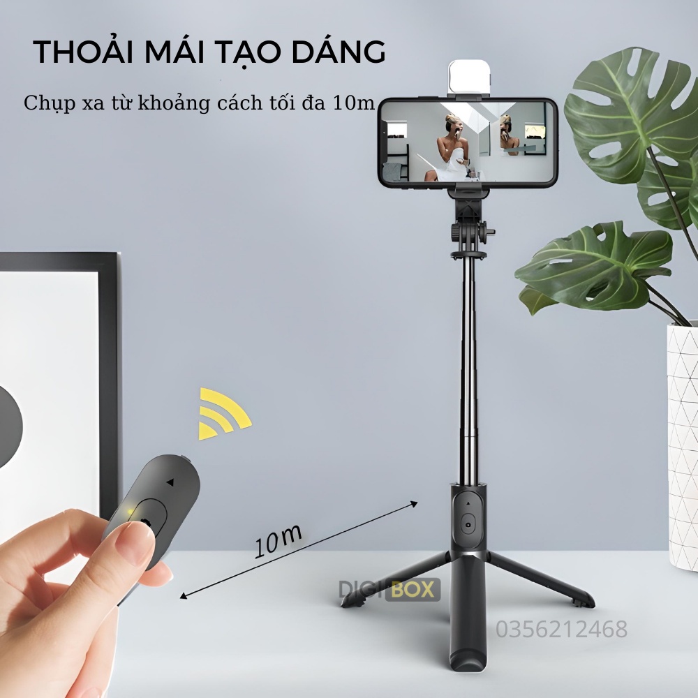 Gậy chụp ảnh 3 chân có đèn Led trợ sáng , giá đỡ điện thoại , gậy tự sướng , chụp hình, selfie có bluetooth điều khiển