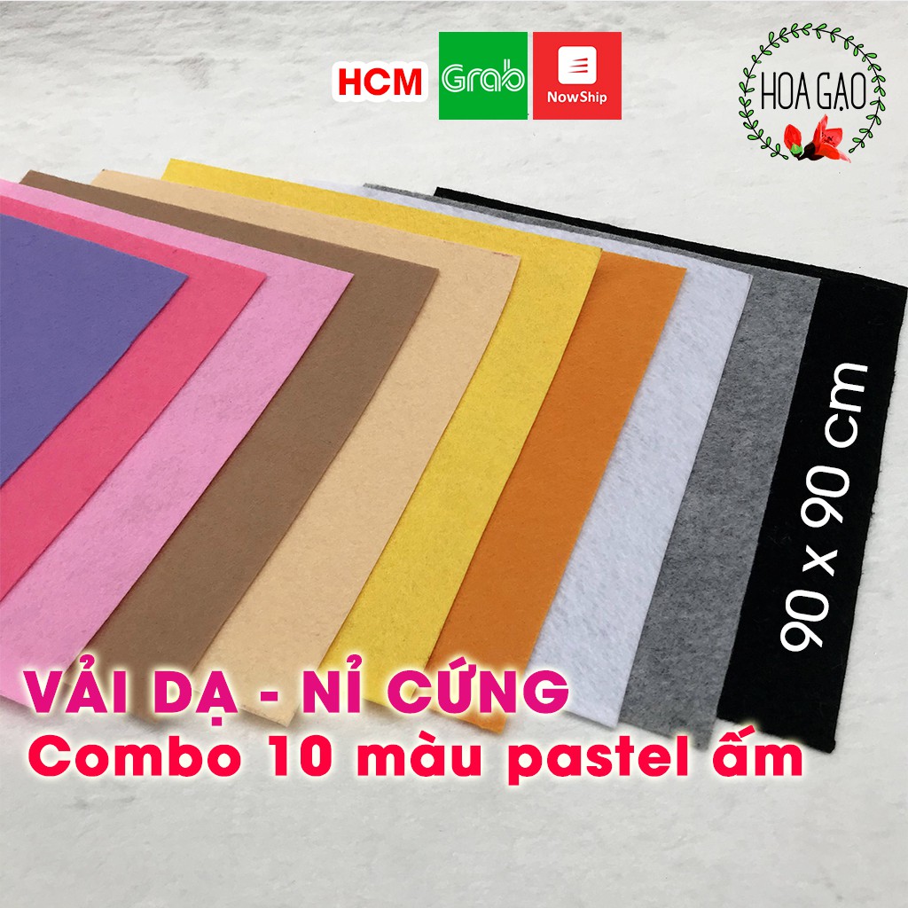 Combo vải nỉ cứng pastel ấm 90cm HOA GẠO GNCB9B 10 màu vải dạ khổ lớn handmade nguyên liệu, trang trí sinh nhật giá rẻ