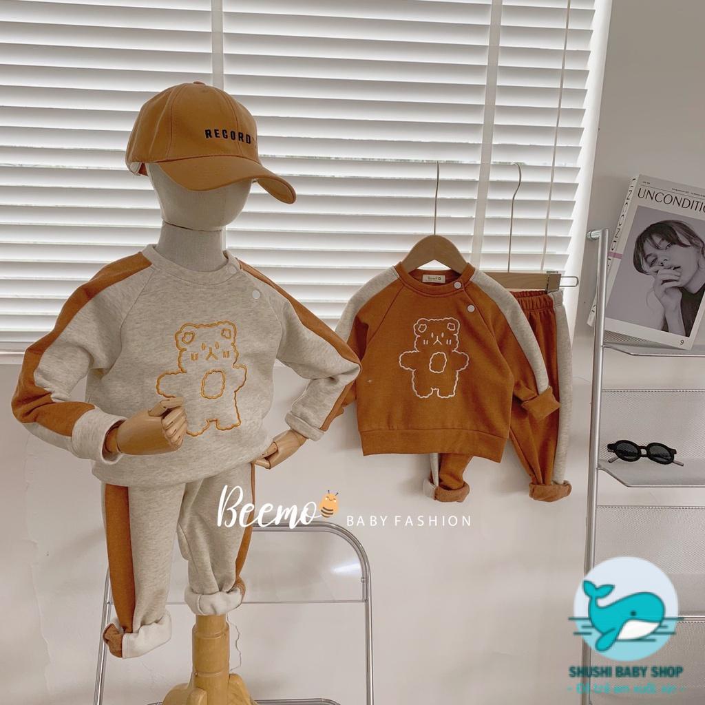 [Có sẵn] [Ảnh thật] Bộ Nỉ Cotton Bé Trai Bé Gái Thêu Gấu Hàn Quốc Beemo Cực Ngầu