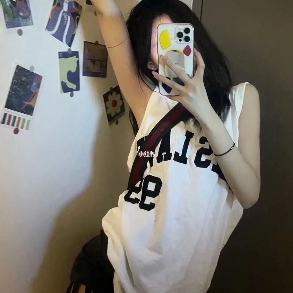 Jiashucheng Áo Ba Lỗ Thể Thao Dáng Rộng In Chữ Phong Cách Hip Hop Thời Trang Mùa Hè 2023