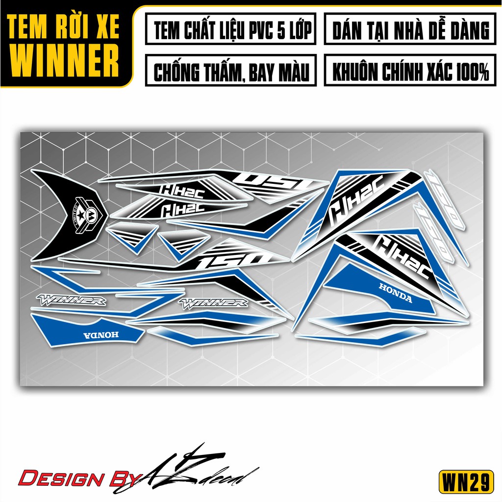 Tem Chế Xe Winner 150 Mẫu H2C | 2WN29 | Tem Rời Winner V1 Cắt Khuôn Sẵn, Dễ Dán Tại Nhà