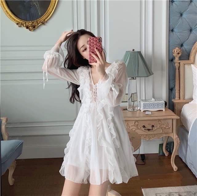 Đầm Công chúa voan tay dài / Váy trắng tay nơ | BigBuy360 - bigbuy360.vn