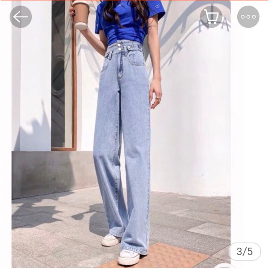 QUẦN JEAN ỐNG RỘNG NỮ LƯNG CAO MÀU XANH NHẠT CAO CẤP NITI2 PHỐI 2 NÚT 2 ĐAI RÁCH GỐI PHẢI CỰC XỊN SÒ MẪU MỚI SIÊU HOT
