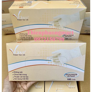 Găng tay y tế Vglove không bột Phủ Polymer 100 chiếc / hộp - Bao Tay Y Tế Vglove Không Bột màu trắng Khải Hoàn