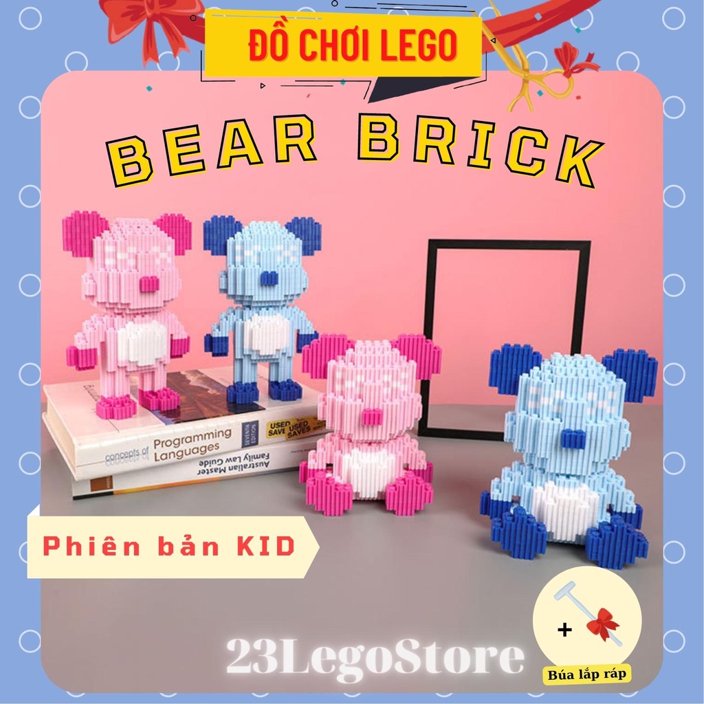 Bộ đồ chơi lắp ghép gấu BearBrick cỡ nhỏ (2 màu,tặng kèm búa lắp ráp), Bộ đồ chơi lắp ráp gấu BearBr