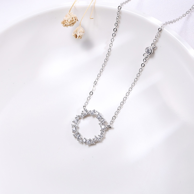 Dây chuyền nữ bạc 925 Eleanor Accessories sợi mảnh mặt hình vòng tròn đính đá phụ kiện trang sức 2028