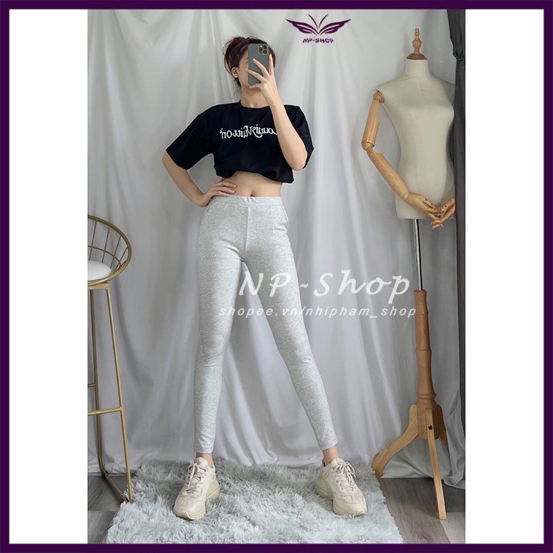 Quần legging nữ lưng cao co giãn dáng dài 2 màu xám, xám đậm NPQUAN020