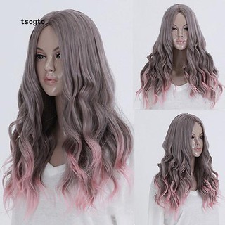 Bộ tóc giả xoăn dài nhuộm highlight hồng ở đuôi sành điệu cho nữ
